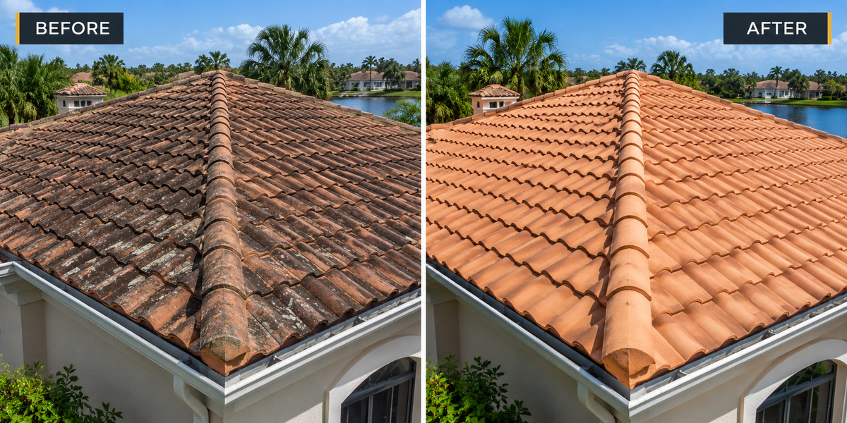 Before and after roof cleaning